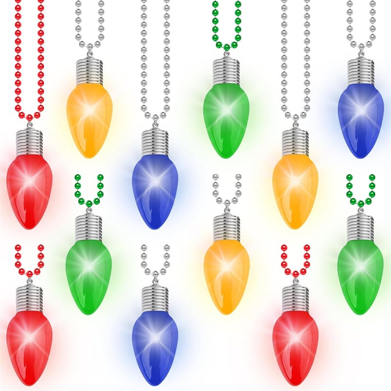 Traplace Store 12PCS Christmas Necklace Light Up, 3 Modes Bead Chain Christmas Accessories, 4 Colors Bulk Bead Necklace, Xmas Party Favors for Ugly Sweater Parties Holiday Celebrations, Festive Gift Supplies - Image 1